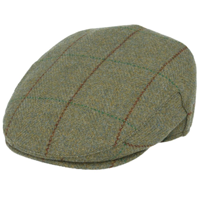 Tweed 100% Wool Flat Cap Green Tweed Flat Hat by G&H Hats and Caps