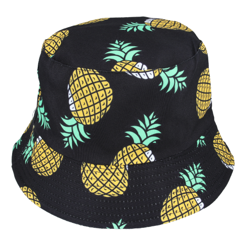 Maz Reversible Pineapple Print Pattern Bucket Fisherman Hat - Black