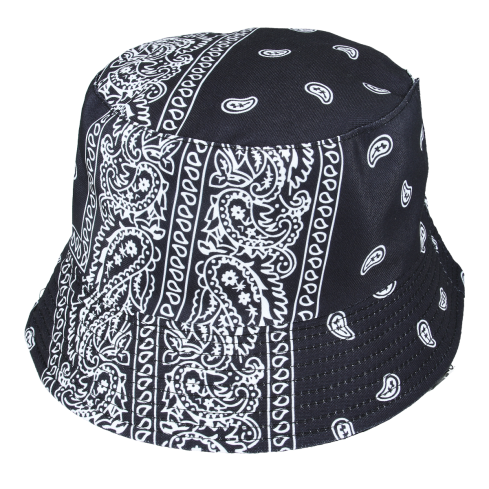 Maz Reversible Paisley Print Pattern Bucket Fisherman Hat - Black