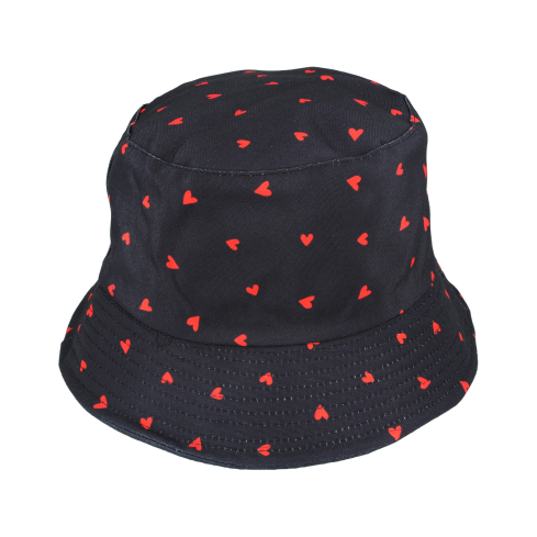 Maz Reversible Heart Print Pattern Bucket Fisherman Hat - Black