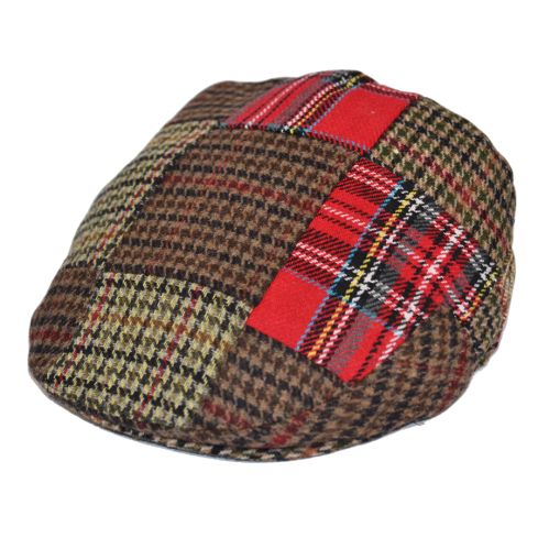 G&H Mixed Tweed & Check Patch Flat Cap - Multi/color