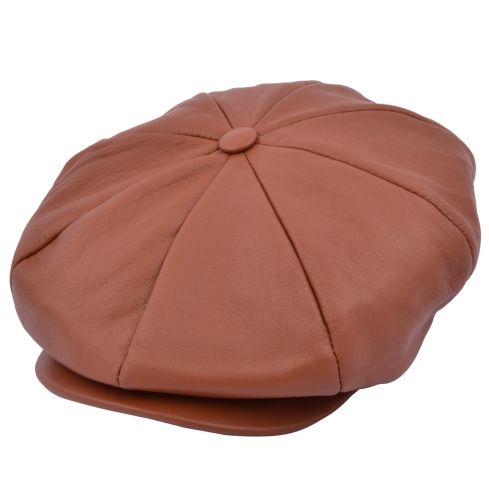 Genuine Leather  Adjustable Casual Bakerboy Cap - L/Brown