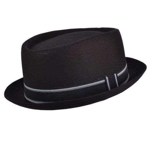 ZLQ Pork Pie Black Wool Vintage Denim Hat with Dyeing Tape Top Hat