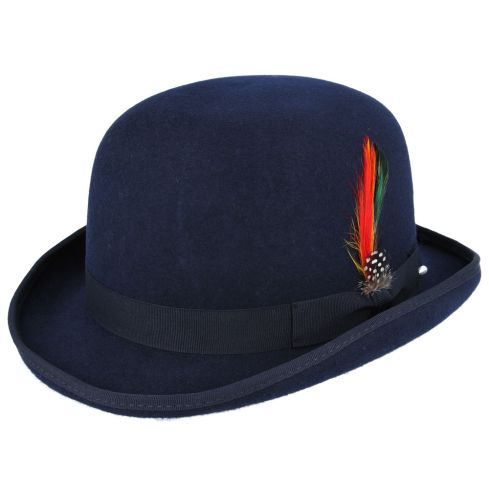 Maz Classic English Wool Bowler Hat - Navy