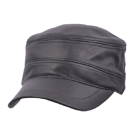 Genuine Leather Casual Army Cap - Black