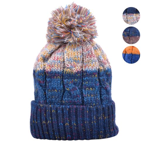 Carbon212 Cable Knit Pom Beanie Hat - Multi/Col