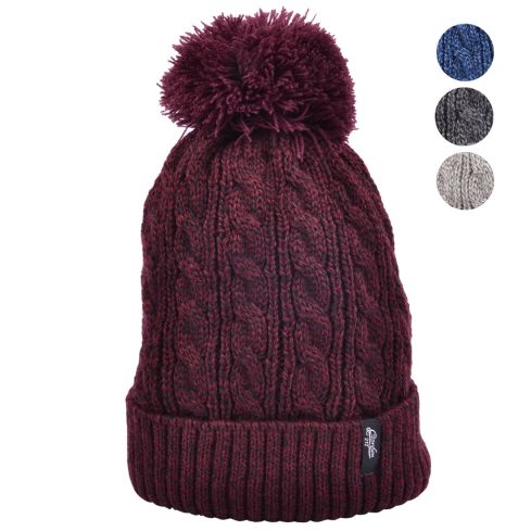 Carbon212 Cable Knit Pom Beanie Hat - Multi/Col