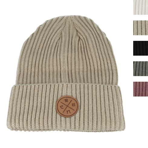 Carbon212 Unisex Round Patch Vintage Ribbed Knitted Beanie 