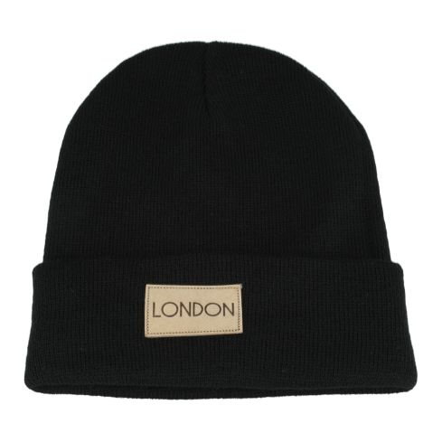 Carbon212 Unisex London Patch Ribbed Knitted Beanie - Black