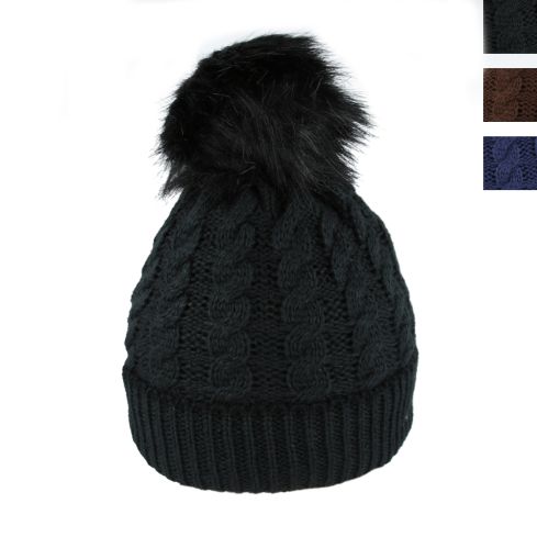 Maz Kids Pom Pom Cable Knitted Beanie With Faux Fur - Multi/colors