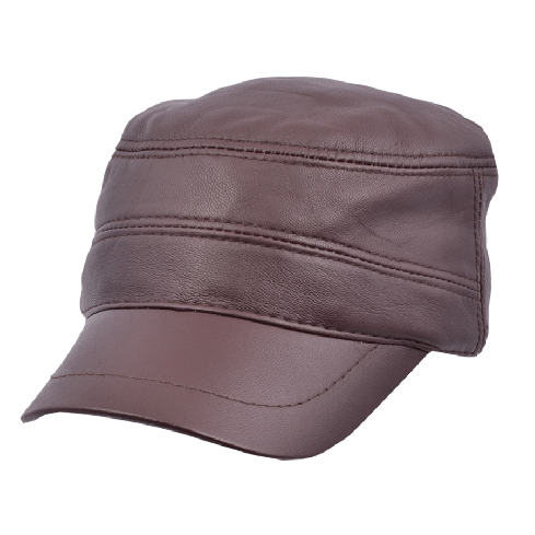 Genuine Leather Casual Army Cap - Brown
