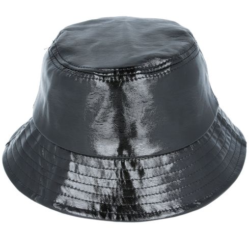 Maz Shiny Vinyl Pu Rain Fisherman Bucket Hat - Black