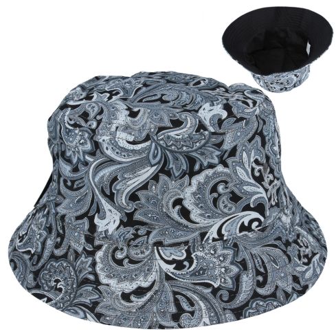 Carbon212 New Reversible Paisley Print Bucket Hat - Grey - Black