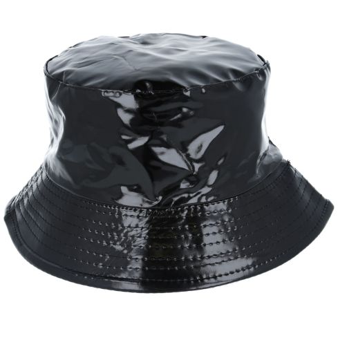 Maz Reversible Shiny Pu Rain Fisherman Bucket Hat - Black