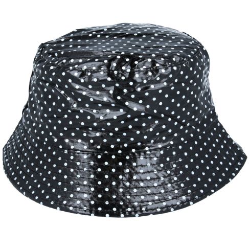 Maz Reversible Waterproof Polka Dot Fisherman Bucket Hat - Black