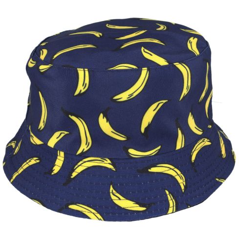 Maz Reversible Banana Pattern Fisherman Bucket Hat - Navy-Yellow