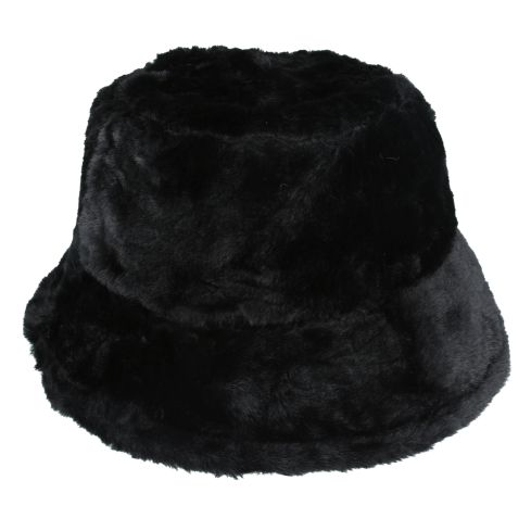 Maz Fluffy Faux Fur Bucket Hat - Black