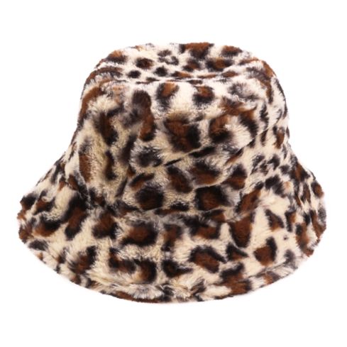Maz Leopard Fluffy Faux Fur Bucket Hat - Beige