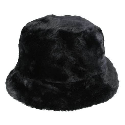 Maz Soft Fluffy Faux Fur Bucket Hat - Black