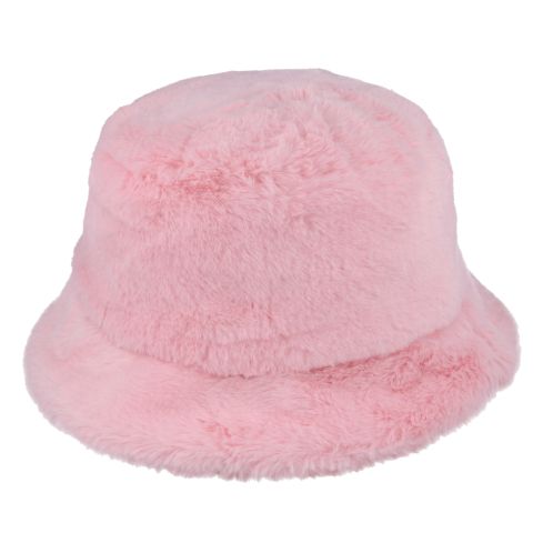 Maz Soft Fluffy Faux Fur Bucket Hat - Pink