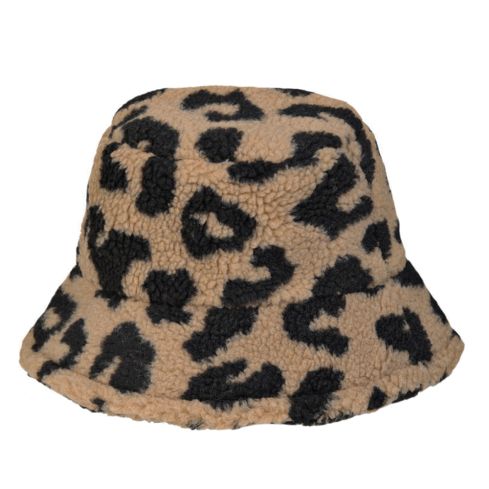 Maz Cheetah Print Fuzzy Fluffy Fur Bucket Hat - Camel