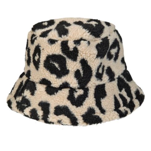 Maz Cheetah Print Fuzzy Fluffy Fur Bucket Hat - Cream