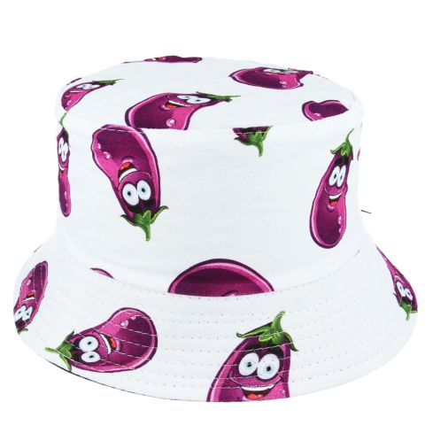 Maz Eggplant Emoji Summer Cotton Bucket Hat 
