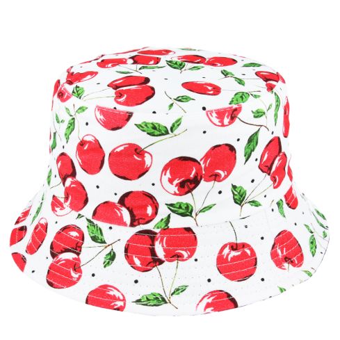 Cherry Pattern Summer Cotton Bucket Fisherman Hat - White