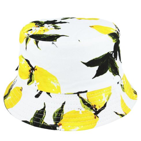 Lemon Print Summer Cotton Bucket Fisherman Hat 