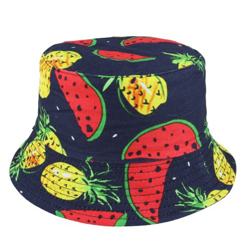 Mix watermelon Pineapple Summer Cotton Bucket Hat - Navy
