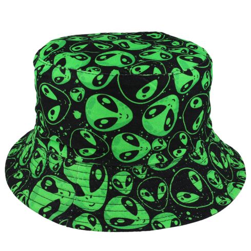 Alien Pattern Summer Cotton Fisherman Bucket Hat - Green