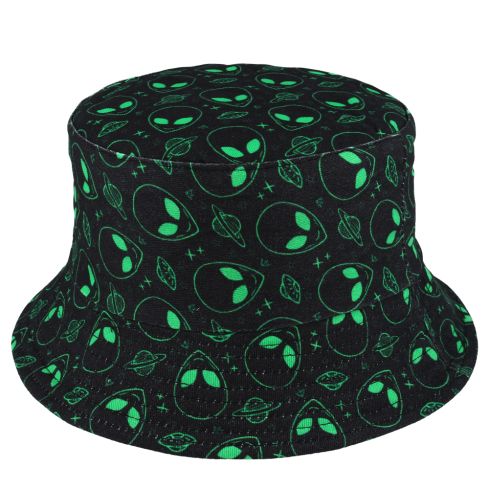 Alien Planet Pattern Summer Cotton Fisherman Bucket Hat - Black-Black-Pre Packs 6 Hats