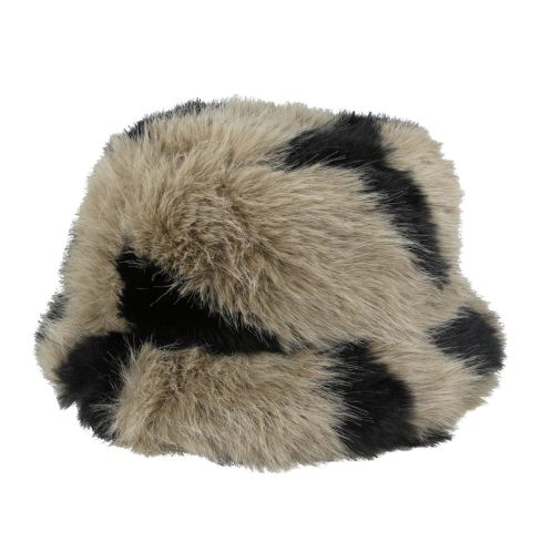 Maz Cow Print Fluffy Faux Fur Bucket Hat - Beige