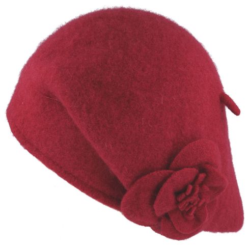 Maz Ladies Wool Beret Cloche With Bow - Wine