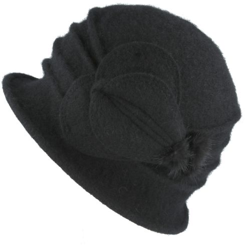 Maz Ladies Vintage 1920s Wool Felt Cloche Hat - Black
