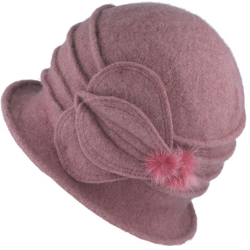 Maz Ladies Vintage 1920s Wool Felt Cloche Hat - Pink