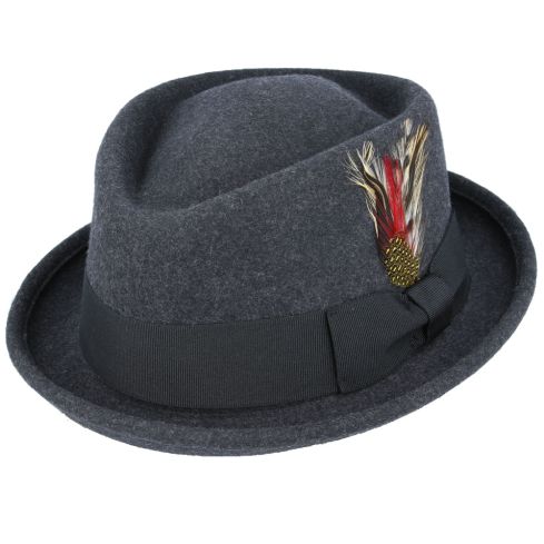 ZLQ Pork Pie Black Wool Vintage Denim Hat with Dyeing Tape Top Hat