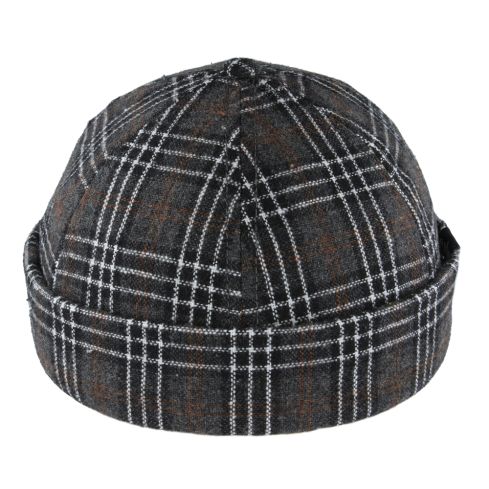 Carbon212 Check Tweed Rolled Cuff Retro Fashion Brimless Docker Hats