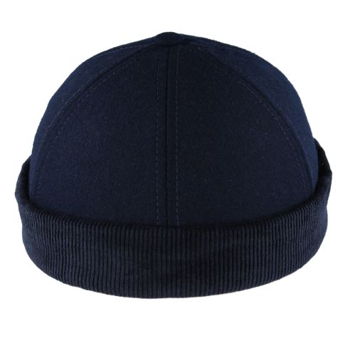 Carbon212 Wool Rolled Cuff Retro Fashion Brimless Docker Hats-Navy