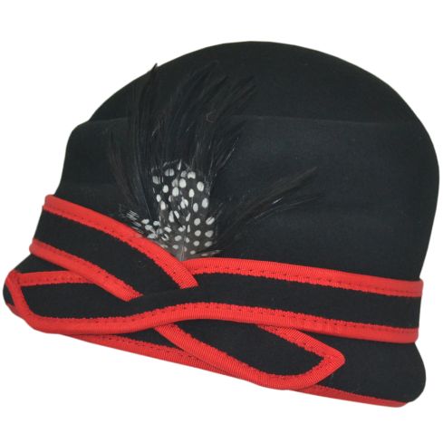 BLACK WITH RED CLOCHE HAT