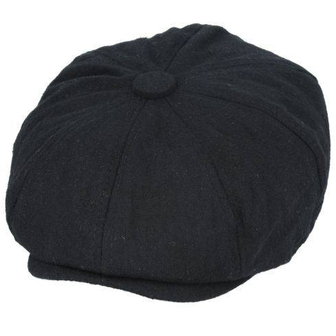 Maz Wool 8 Panel Newsboy Cap with Elastic at the Back - Black