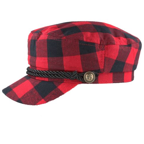 Maz Lumberjack Check Breton, Sailor, Captain Hat - Red