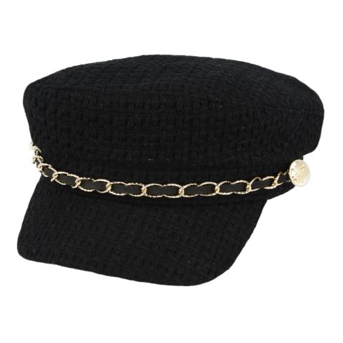 Maz Breton, Sailor, Captain Hat With Gold Chain & Button - Black