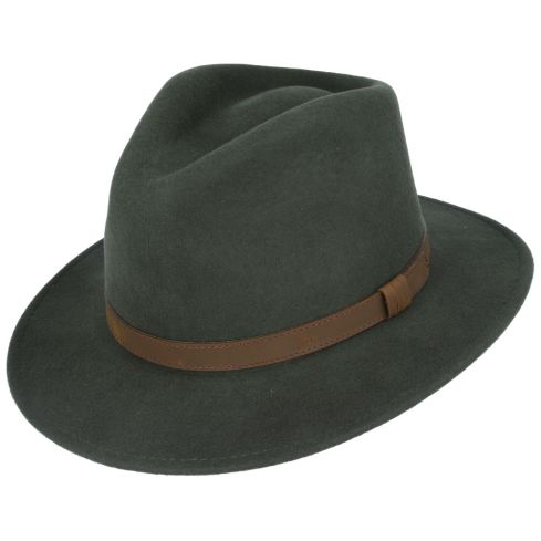 Maz Wool Fedora Hat With Leather Band - Dark Green