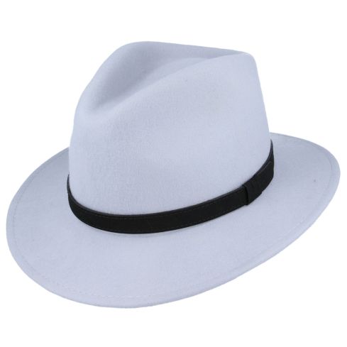 Maz Wool Fedora Hat With Leather Band - Ice Grey