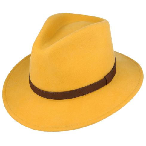 Maz Wool Fedora Hat With Leather Band - Mustard