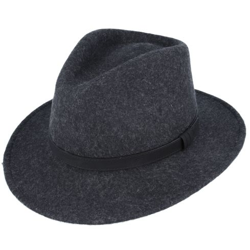 Maz Wool Fedora Hat With Leather Band - Mix Charcoal 