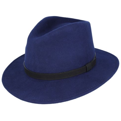 Maz Wool Fedora Hat With Leather Band - Navy