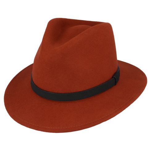 Maz Wool Fedora Hat With Leather Band - Orange