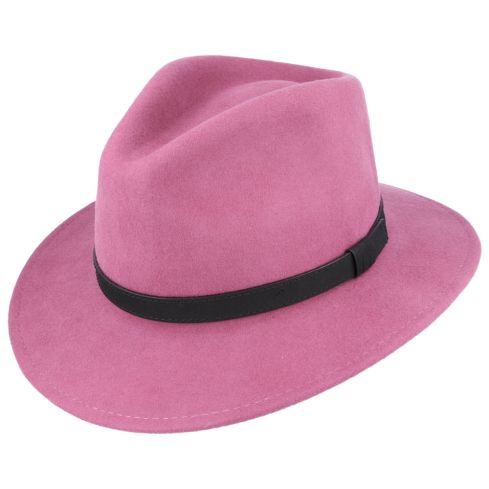 Maz Wool Fedora Hat With Leather Band - Raspberry